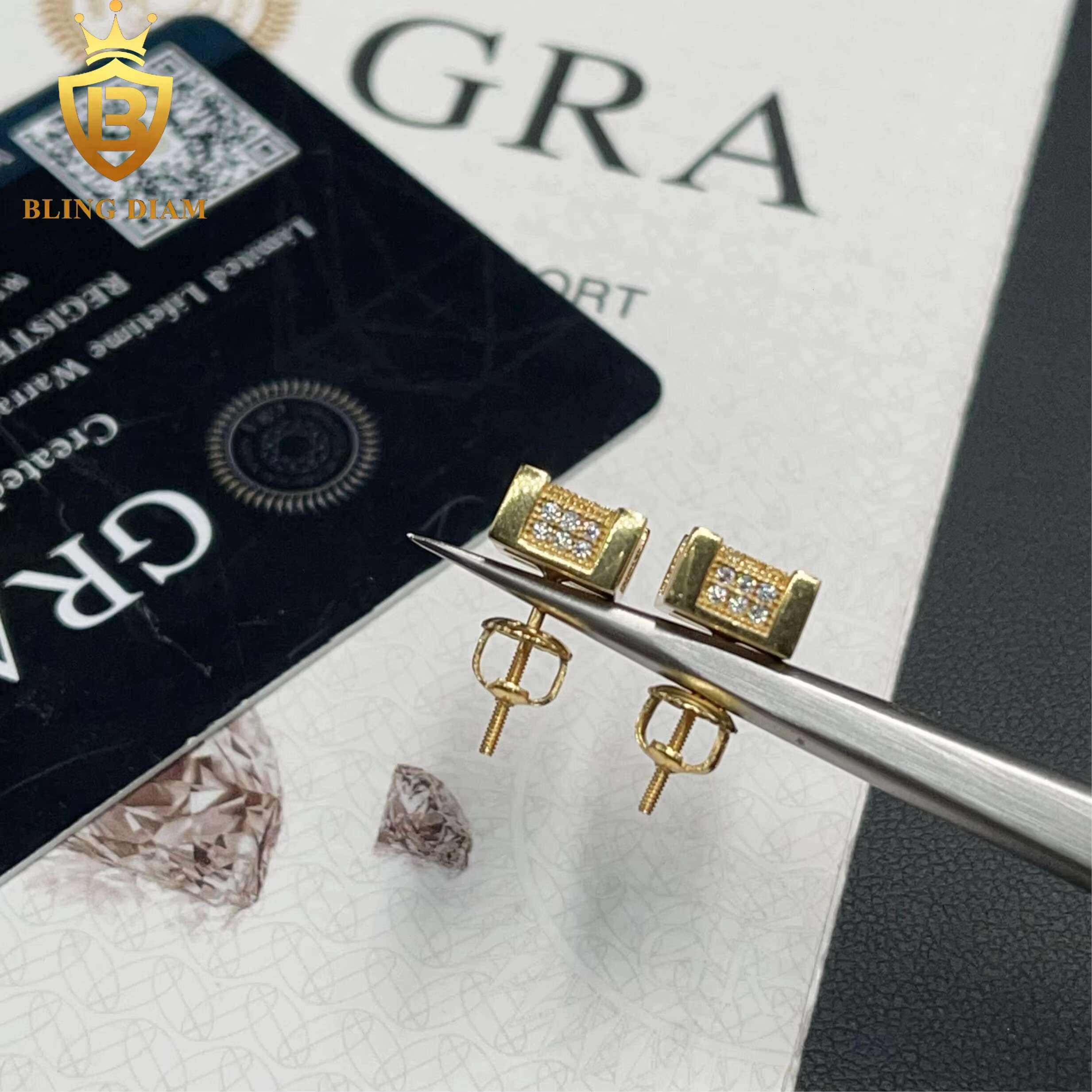 8.2mm Fine Jewelry Iced Out Square Jewelry 925 Sterling Silver VVS Moissanite Pass Diamond Tester Earrings Men
