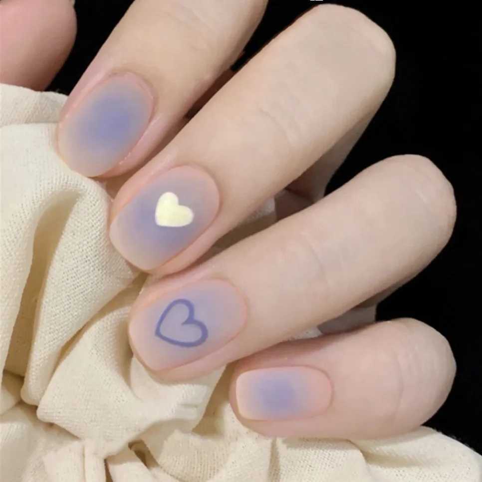 24pcs Pink Love White Decorative Short Wearable Fake Nails Detachable French Pressing Nail Tip Fully Covered Acrylic Fake Nail Art W250410