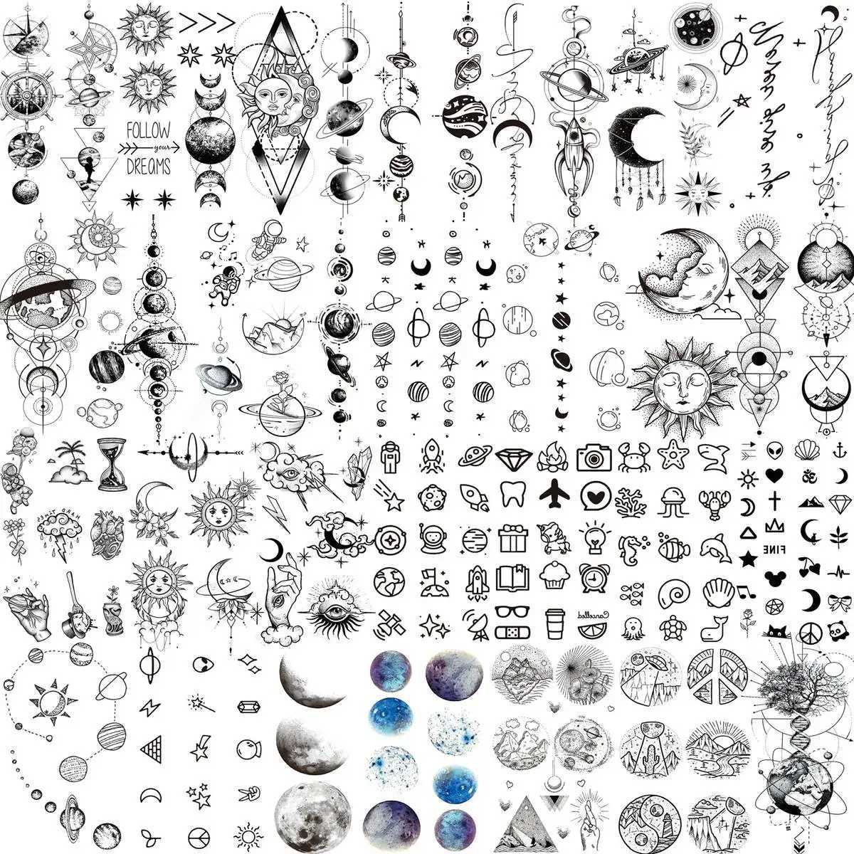 28 temporary tattoos for women in outer space stickers for fake real-life celebrity sun and moon tattoos and planetary neck tattoos for children W2504