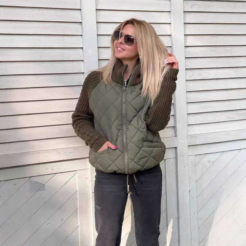 Hot Sale Of The Season Autumn Winter Women's Long Sleeve Zipper Splicing Jacket Stand Collar Cardigan Thick Cotton Outerwear Reg