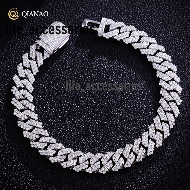 Wholesale Spot 100% RGA Certified 925 Sterling Silver Bracelet 10mm 2rows Moissanite Hip Hop Style Cuban Link Chain Necklace