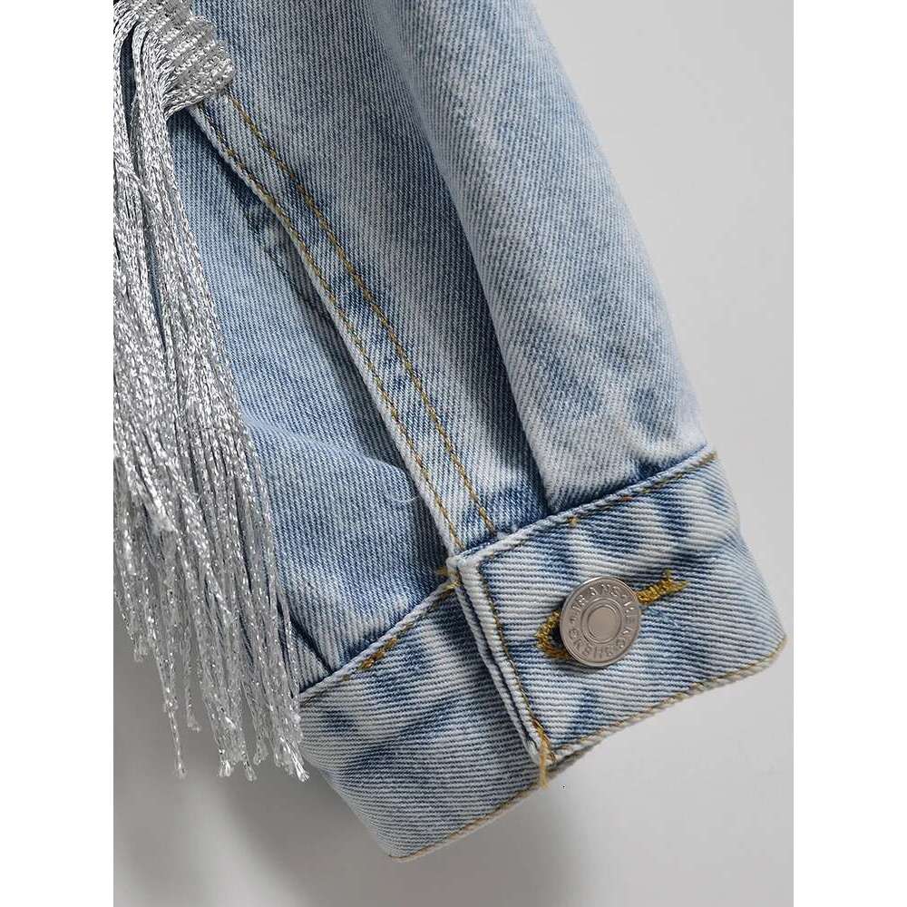 Fitaylor Autumn Winter Women Vintage Long-Sleeve Loose Tassel Blue Short Denim Jacket Lady Single Breasted Pocket Jeans Coat