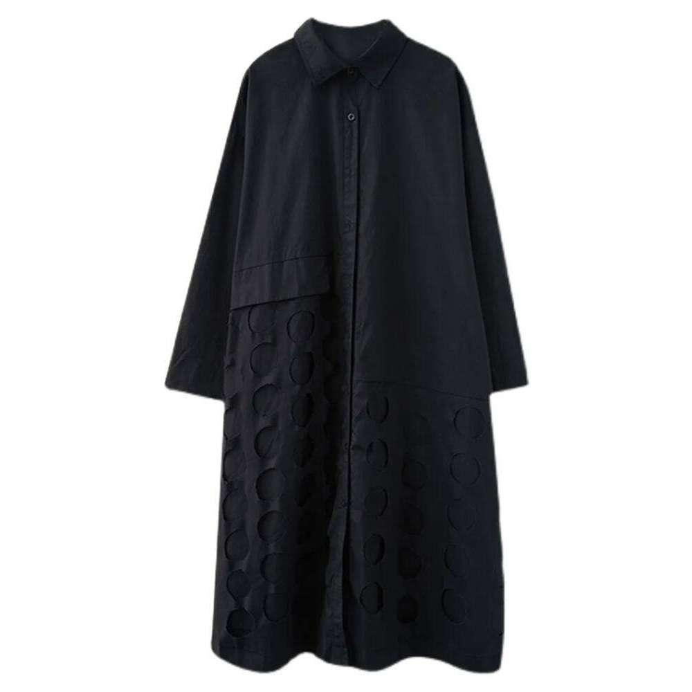 Green Vintage Hollow Out Shirt Dresses For Women New Long Sleeve Loose Casual Dress Elegant Clothing Fashion Spring Autumn 2025