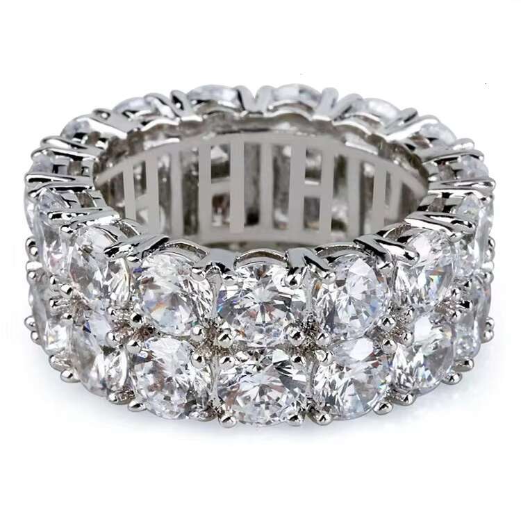 High Quality 2 Rows Moissanite Ring Pass Diamond Tester 925 Sterling Silver Hip Hop Fashion Jewelry Rings Moissanite Ring Men