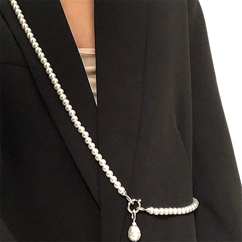 Elegant Pearl Pendant Necklace for Women Waist Chain Ins High-end Cool Wind Suit Diagonal Shoulder Decoration Chain Festival 250409