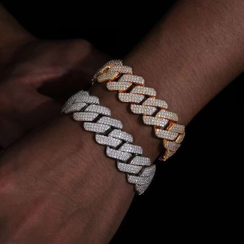 Fine Jewelry Hip Hop Men 20mm 925 Gold Plated Sterling Silver 3 Rows VVS Moissanite Diamond Cuban Link Bracelet