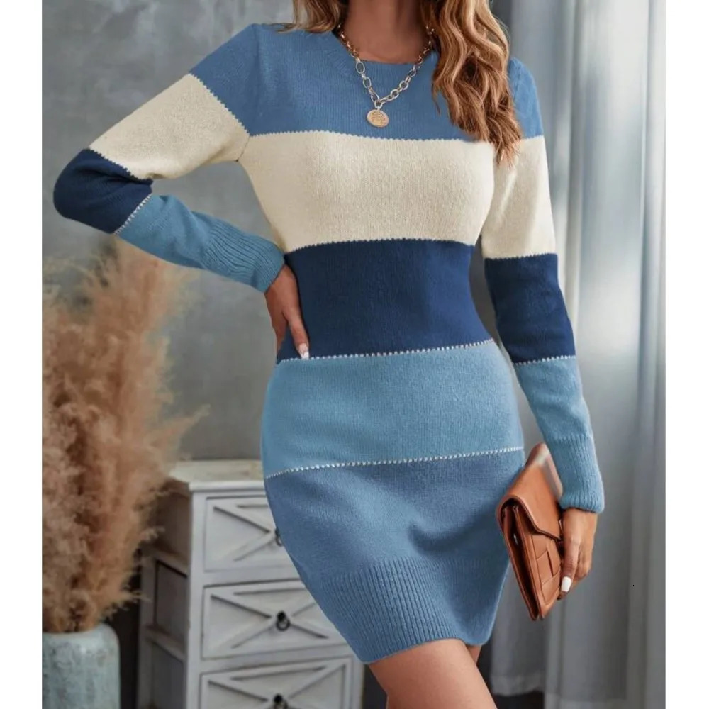 Autumn Long Vestidos Para Mujer Dresses Woman Roupas Feminina Casual Simple Style Solid Color Splicing Winter Clothes 251110