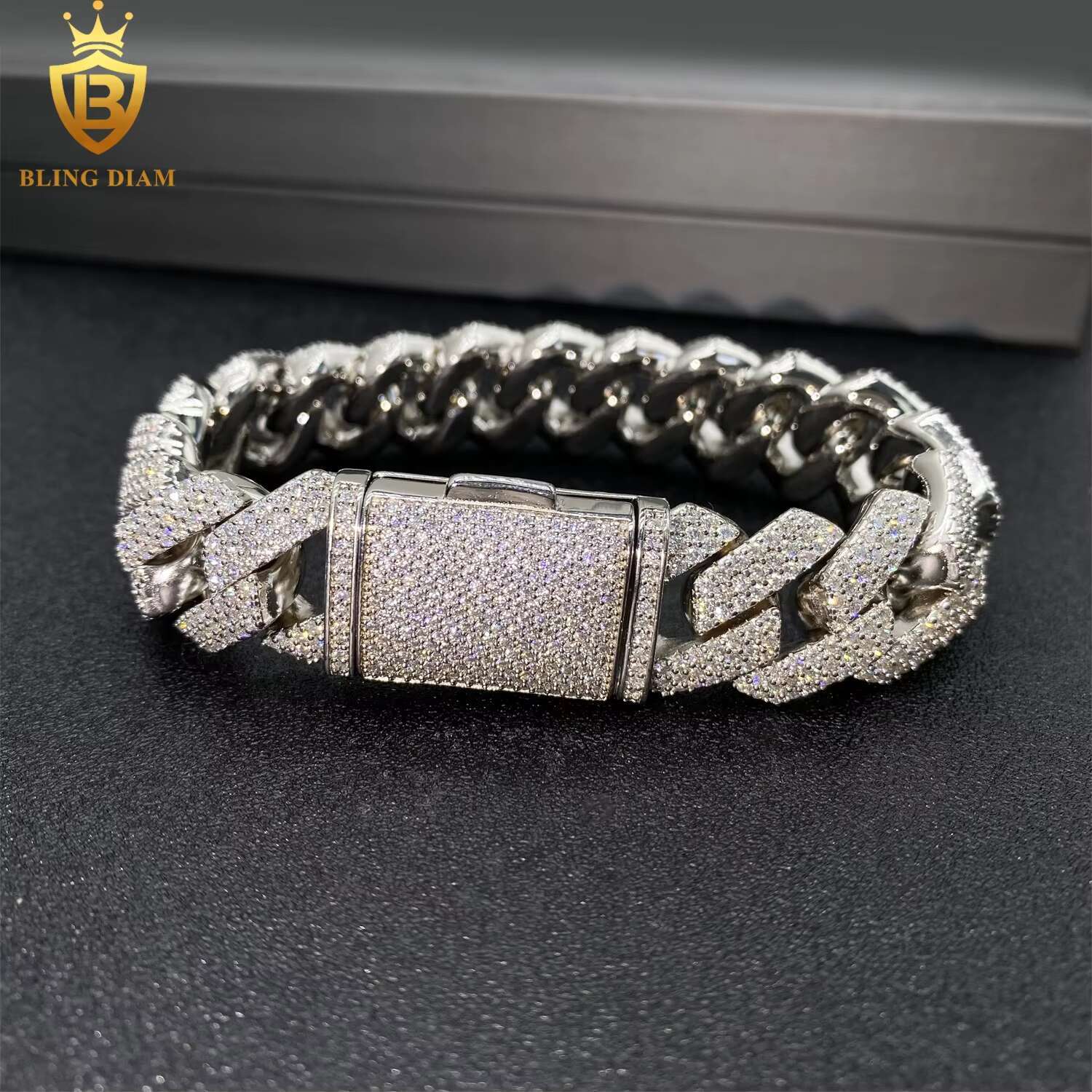 18mm 925 Sterling Silver Hip Hop Jewelry Vvs Moissanite Iced Out Cuban Link Chain 3Row Bracelet Necklace