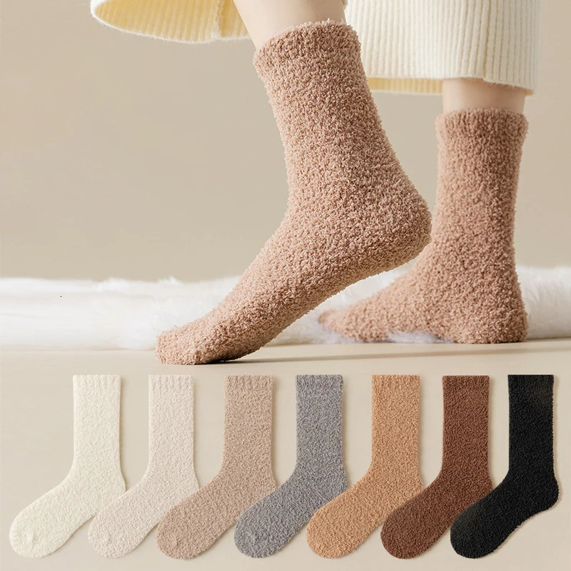 1/5 Pairs Women Winter Thick Coral fleece Socks cold protection Keep Warm Soft Comfortable Not strangle Feet Home Floor Socks 251106