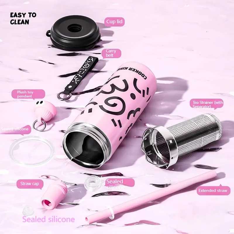Fashionable cup 600ml Straw Insated Cup Stainless Steel Thermos Cup with Tea Strainer ColdHot Vacuum Flask Students Girls Gift Y251110