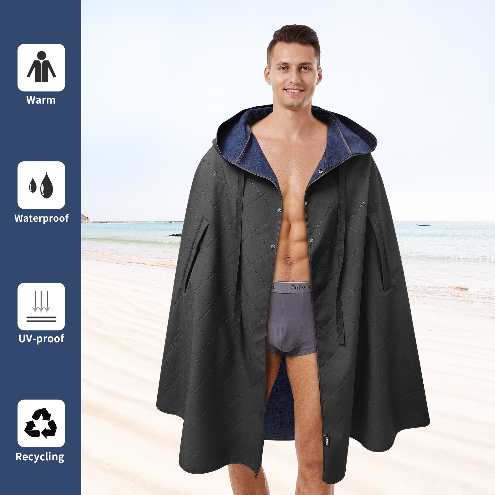 Mutao High Quality Waterproof & Warm Hooded Cloak Cape, Warm Hoodie Warm Changing Cover, Outdoor Hooded Cape for Camping, Hiking, Horsemanship