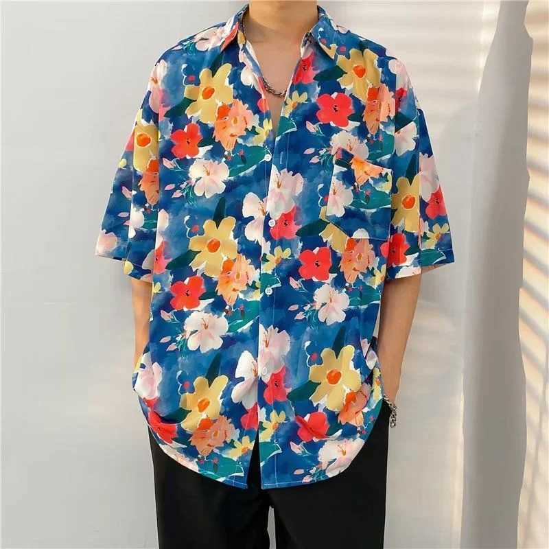 Summer 2025 mens Hawaiian shirt 3D floral print casual loose beach shirt short sleeved Tiki shirt mens X250410