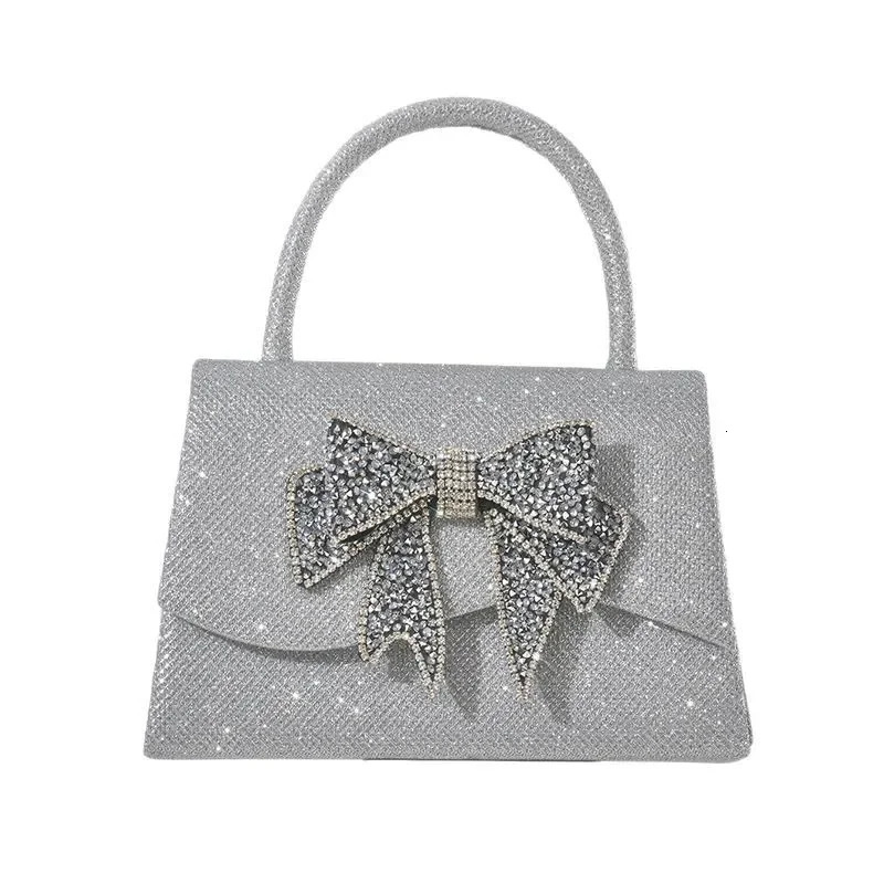 Elegant Butterfly Knot Evening Bag Diamond Embedded Clutch Dress Bag Wedding Reception Handbag Small Square Bag Trendy Cross-Bor R251110