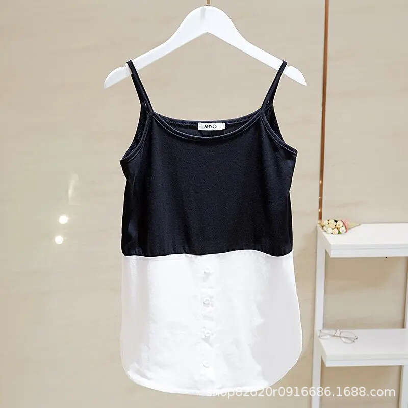 Plus Size Women's Clothing Patchwork Color Block Fake Two-Piece Loose Inner Wear Hem Fat MM Camisole Vest 060