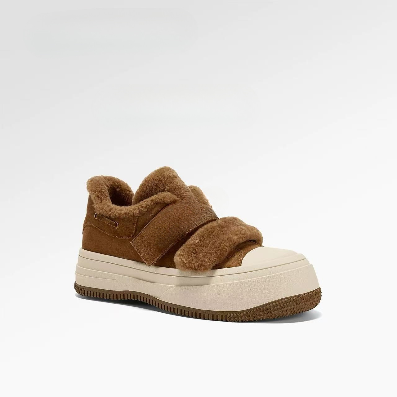 Designer's autumn and winter new retro wool lined sports shoes brown thick soled casual women's shoes