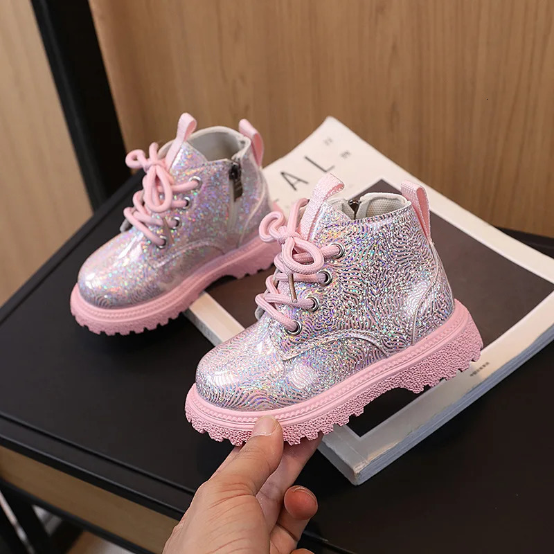 Kids Shoes Boots for Girl Spring Autumn Toddlers Leather Boots Fashion Glossy Childrens Platform Ankle Boots Side Zipper 251104