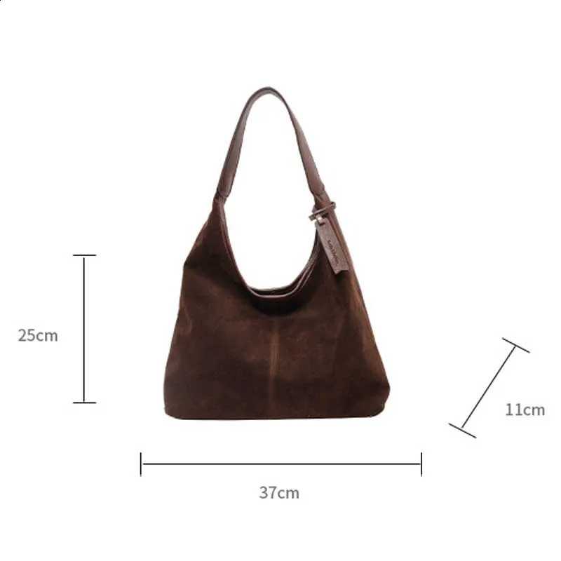 Women Suede Hobo Bag Vintage Shoulder Bag Autumn Winter Handbag Solid Color Large Capacity Shopping Bags Purse for Ladies 251106