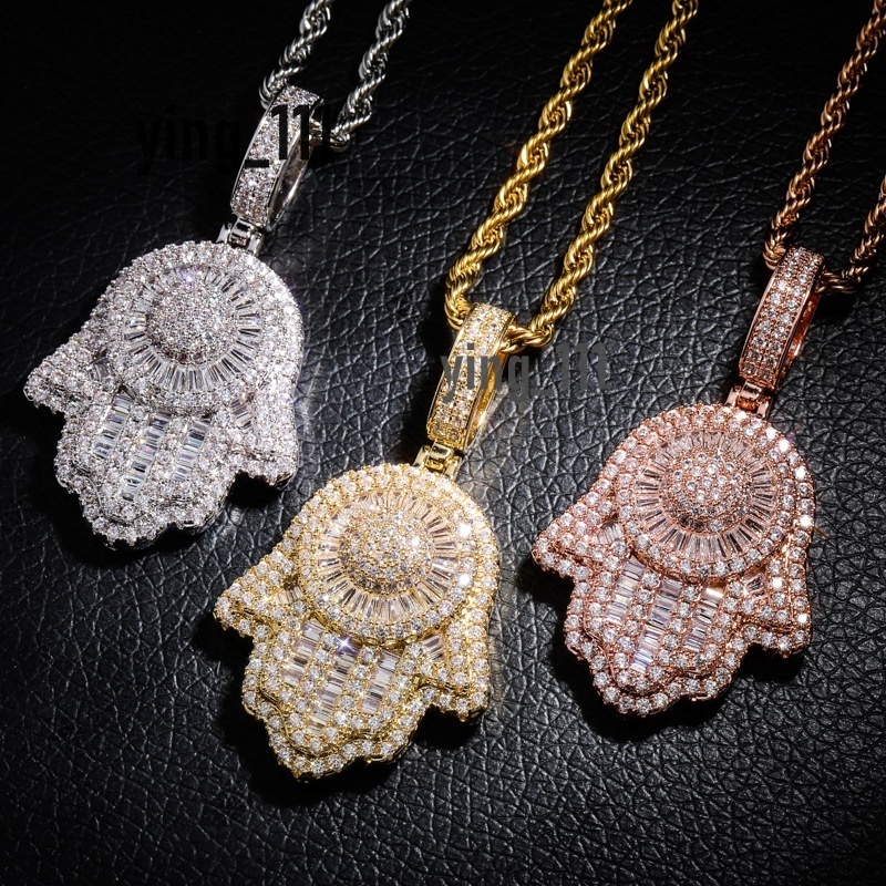 Wholesale Hip Hop Jewelry Copper Zircon Electroplating 18K Gold Plated Hamas Hand Pendant