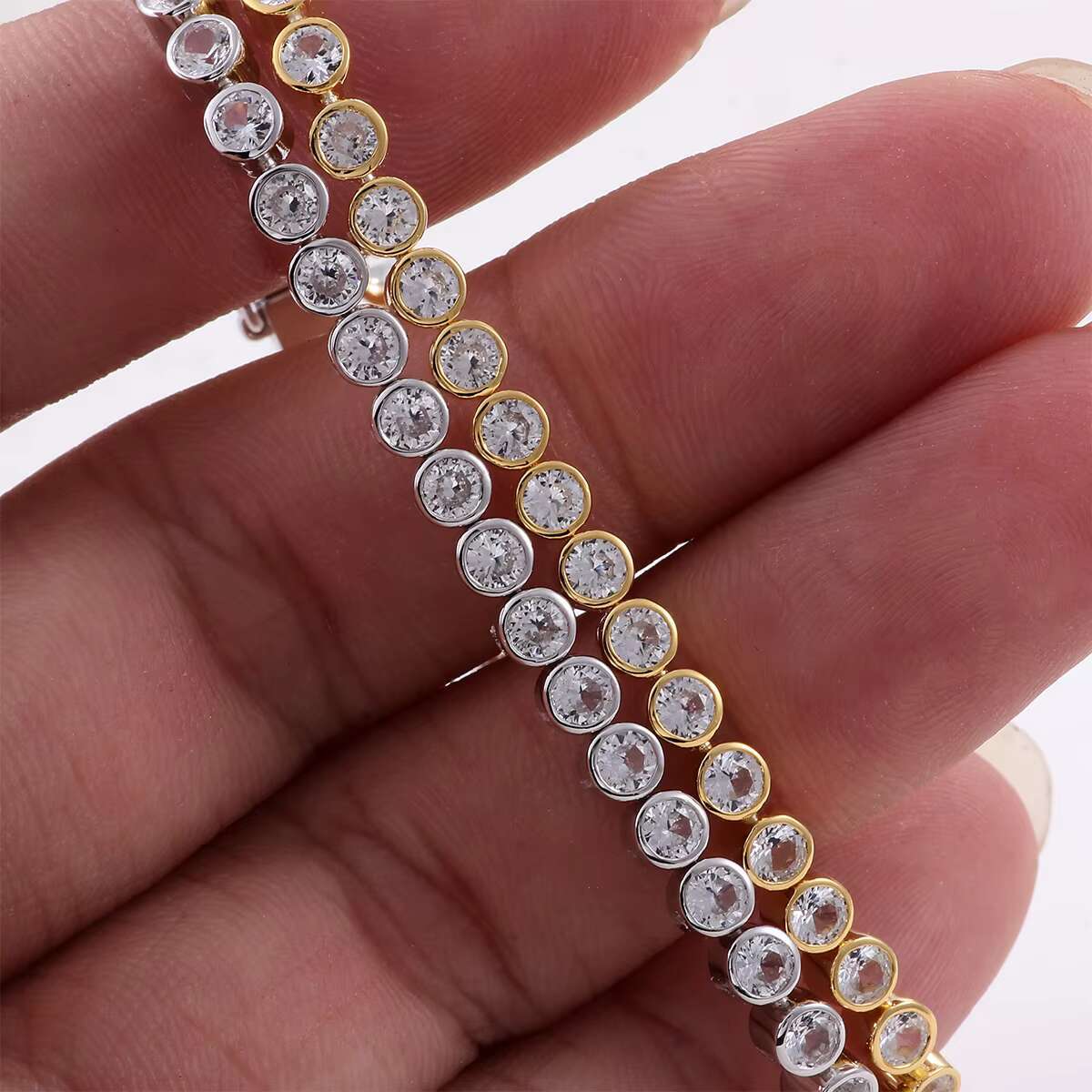 New Womens Hip Hop Style Tennis Bracelet 925 Sterling Silver with 4mm VVS1 Custom Moissanite Diamond Gold Plated Necklace Gifts
