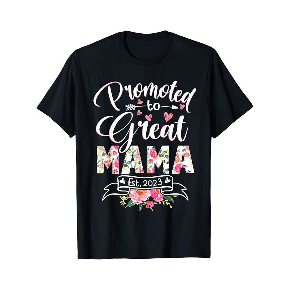 Designer T shirt Promoted to Great Mama Est 2023 Floral First Time Grandma - 220g T shits
