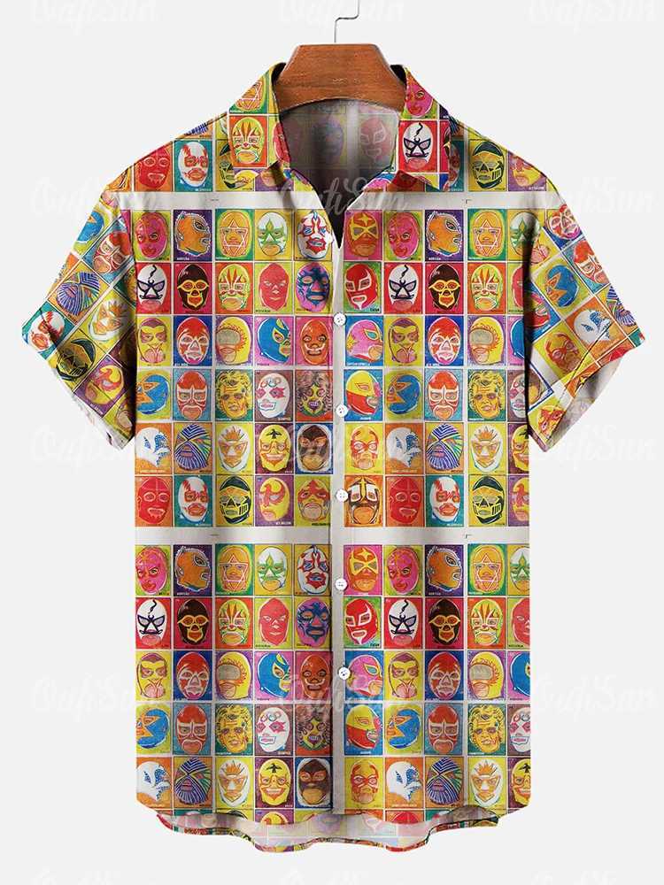 Terror mens facial shirt mask plain short sleeved shirt summer casual T-shirt oversized shirt Hawaiian mens clothing X250410