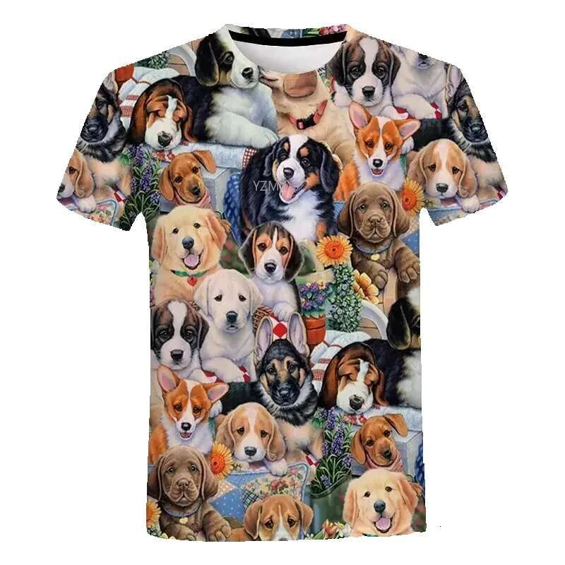 Men's round neck short sleeved T-shirt, casual fun streetwear, printed with cats, dogs and animals