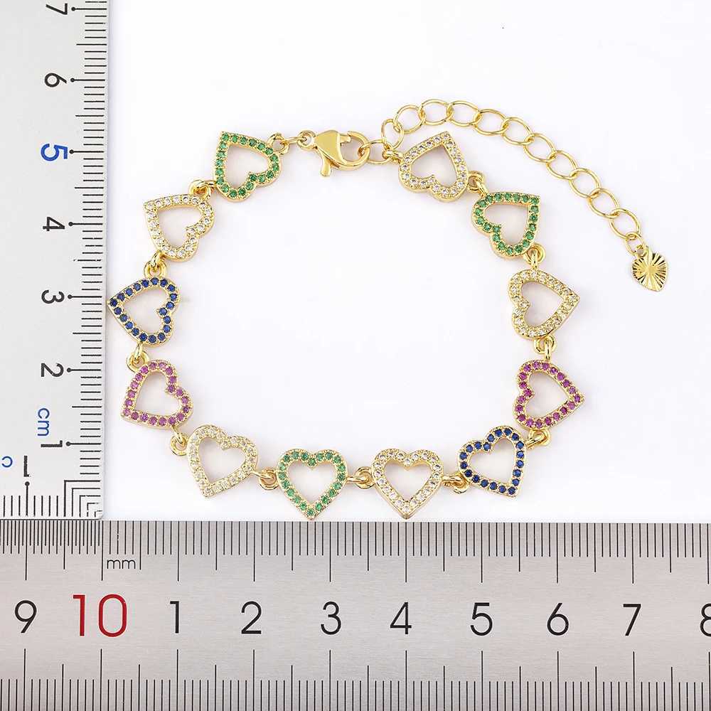 Nidin New Arrival Vintage Love Heart Zircon Gold Plated Charm Bracelet Women Party Anniversary Jewelry Link Bangle AdjustableT251110