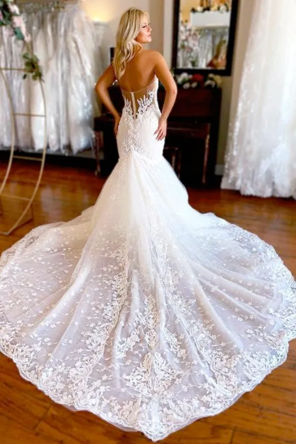 Sexy Sweetheart Removable Puff Sleeve Lace Pleat Tulle Mermaid Wedding Dress For Women Boho Bridal Gowns Sweep Robe De BC164