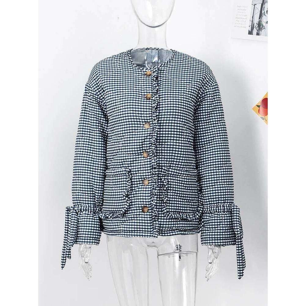 Fashion Printed 2 Side Quilting For Women Elegant O-Neck Single Breasted Loose Cotton Coat Female Autumn Winter Lady Jacket