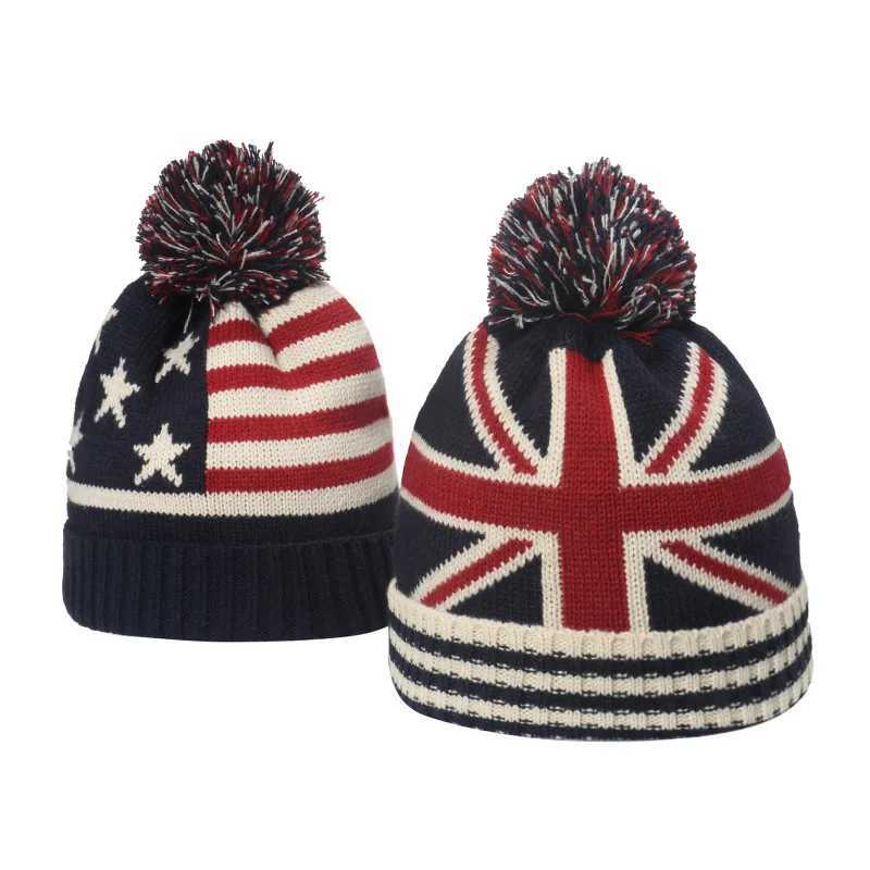 Winter Beanie Cuffed Knit Warm Hat for Men Women Youth Boys Girls British American Flag Outdoor Ski Sports Hiking CapsXJ251110