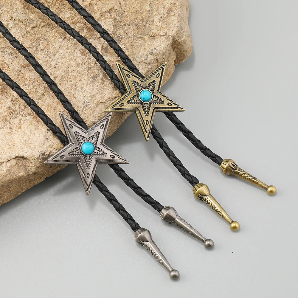 Vintage leather chain Bolo Tie for Men Western Cowboy Necktie Bolo Tie for Shirt Fashion star long necklace 250409
