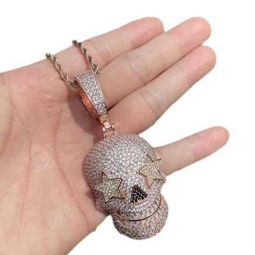 Hip star eye skull pendant necklace mens 925 silver moissanite hip-hop trendy jewelry