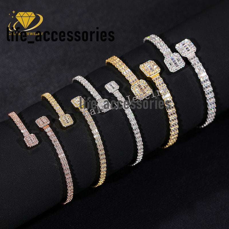 New Custom Hip Hop Jewelry Pass Diamond Tester 925 Silver Vvs Moissanite Iced Out Baguette Tennis Bangle Bracelet