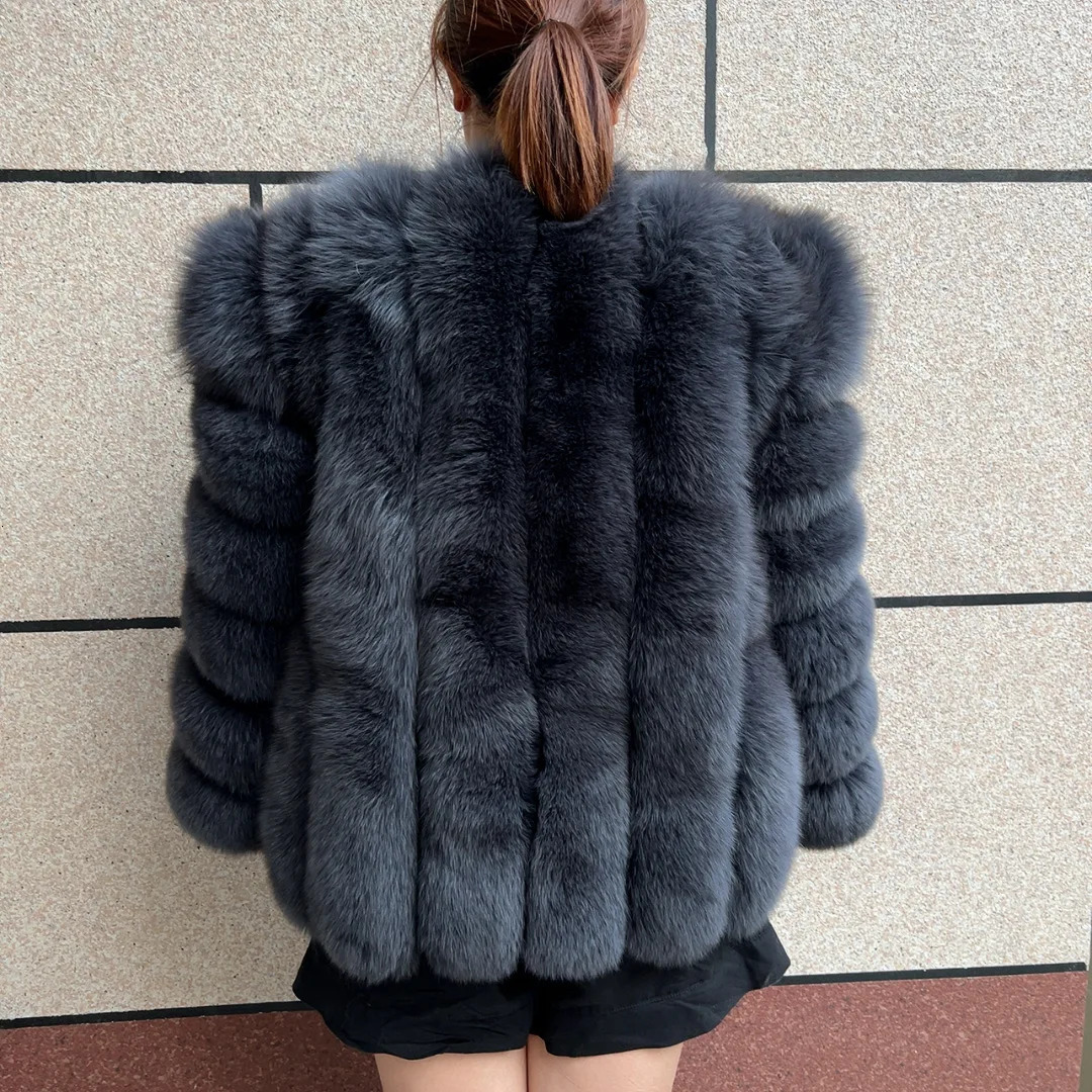 Real fox fur coat womens autumn and winter vertical bar natural jacket fashion silver free postage 251110