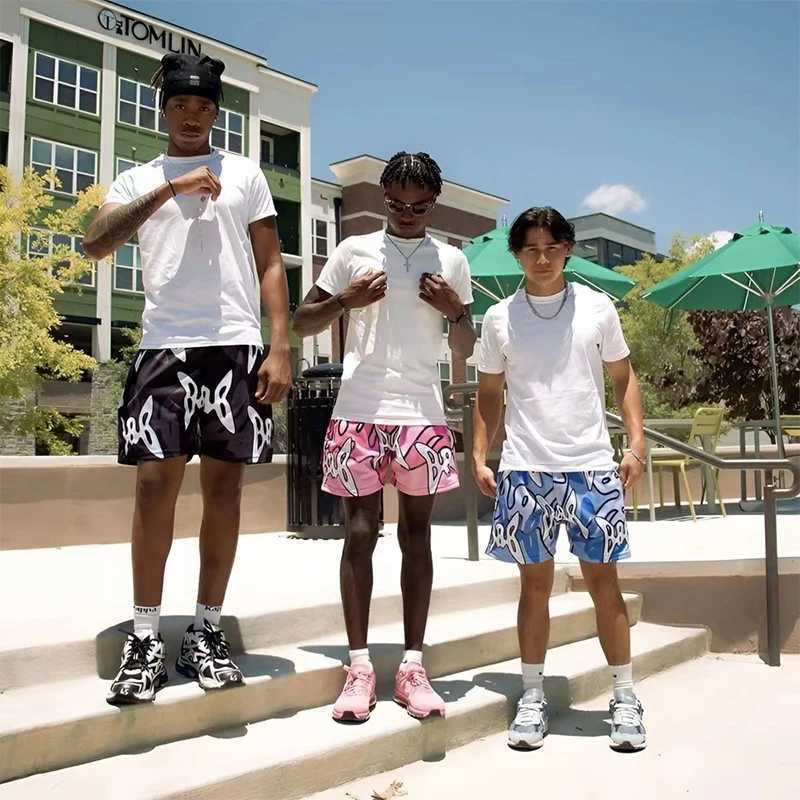 2024 mesh breathable mens shorts gym basketball running quick drying shorts pocket flame print fashionable summer shorts X250410