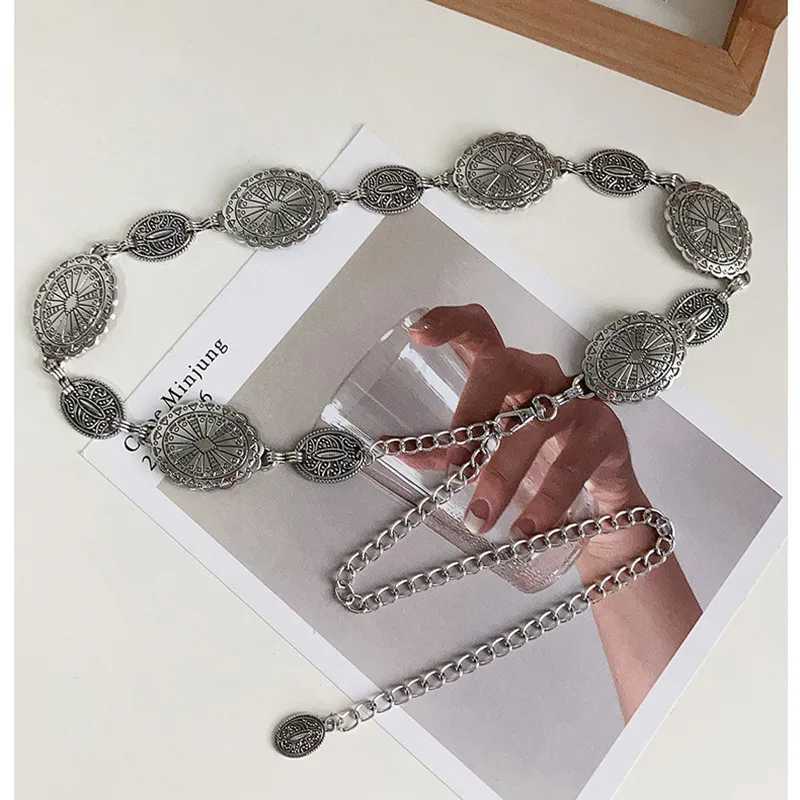 1 set of waist chain accessories suitable for warm vintage Bonn ethnic style high-end silver metal chain belt X250410