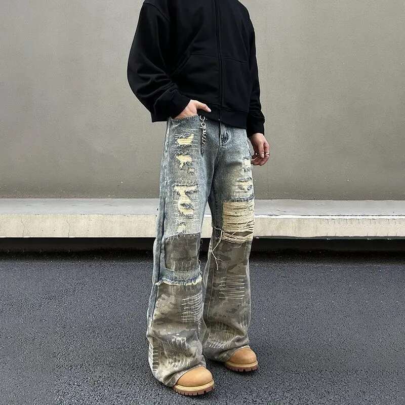 American High Street Men Women Trendy Washed Straight Leg Jeans For Couples Loose Retro Spring And Autumn Casual Pants Y2k