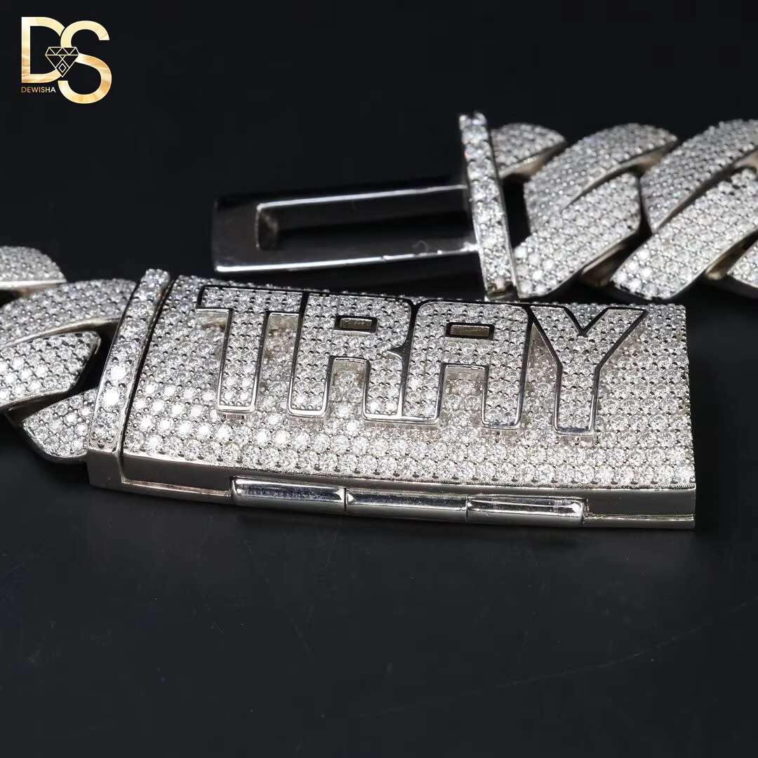 Iced Out Hip Hop Cuban Necklace 10MM 12MM 14MM 18MM 20MM Width 925 Sterling Silver VVS Moissanite Miami Cuban Link Chain