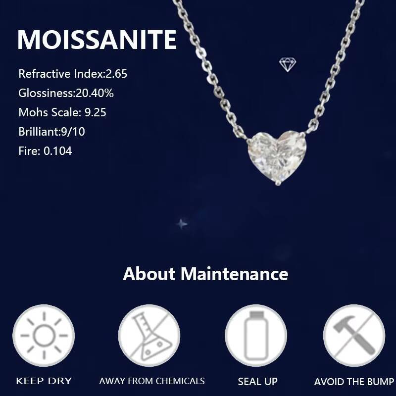 Gold Plated Moissanite Solitaire Pendant Unisex Necklace Vintage Fine Jewelry with Heart Cut Unisex Gift