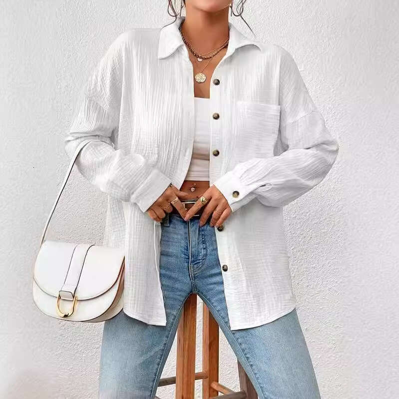 Clothing Autumn 2023 New High-end European and American Amazon Cross-border Women's Shirt Drop Shoulder Batwing Long Sleeve Blouse