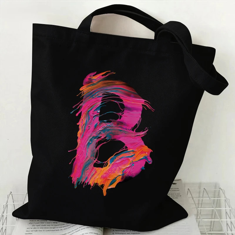 AZ 26 Letter Painting Graphic Handbag Fashion Canvas Tote Bags Female Large Capacity Supermarket Shopping Shoulder Bag 251110