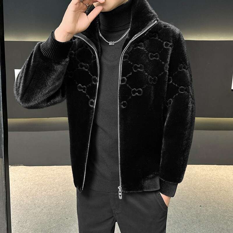 Men's Turn-Down Collar Thickened Faux Mink Fur Jacket 2025 Autumn Winter New Fashion Casual Versatile Coat For Youth