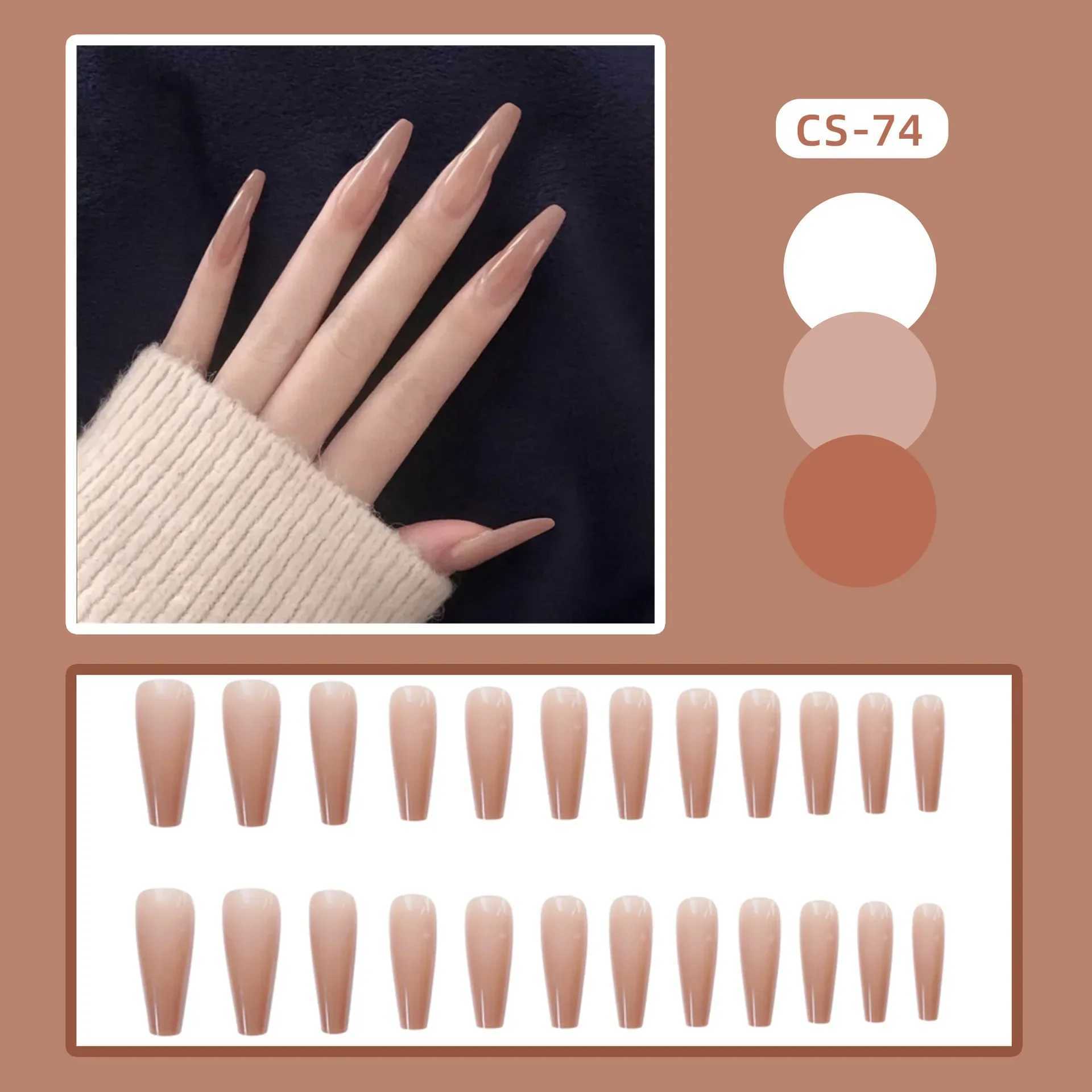 24 pieces/box Fashion Fake Nails Artificial Milk White Pink Gradient Long Ballet Nail Tip Fully Covered Acrylic Fake Nails W250410