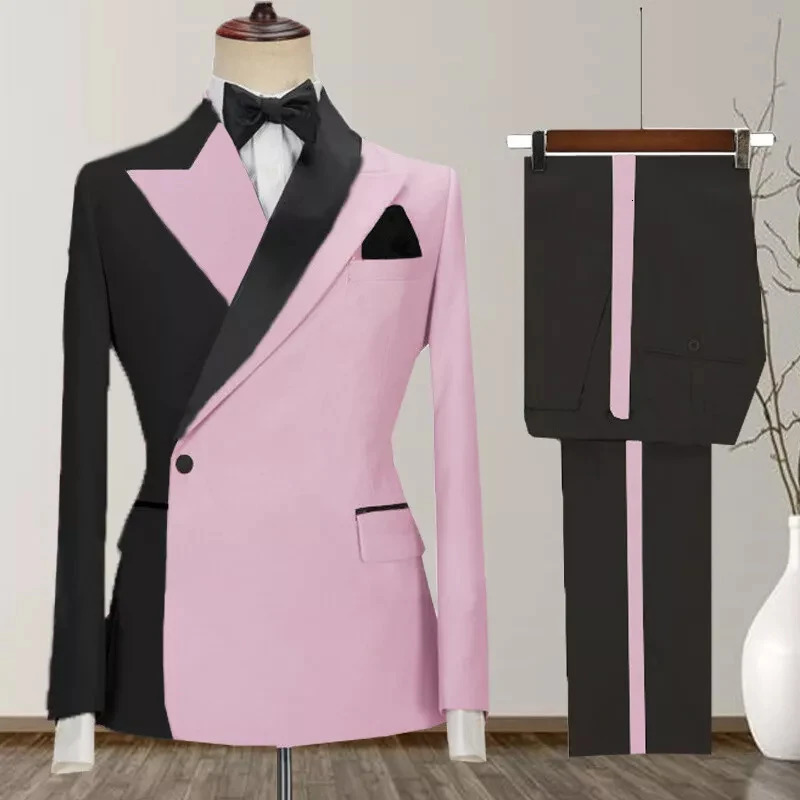 One Button Mens Suits Costume Homme Lapel 2 Piece Jacket Pants Full Sets Costume Homme Custom Blazer 250409