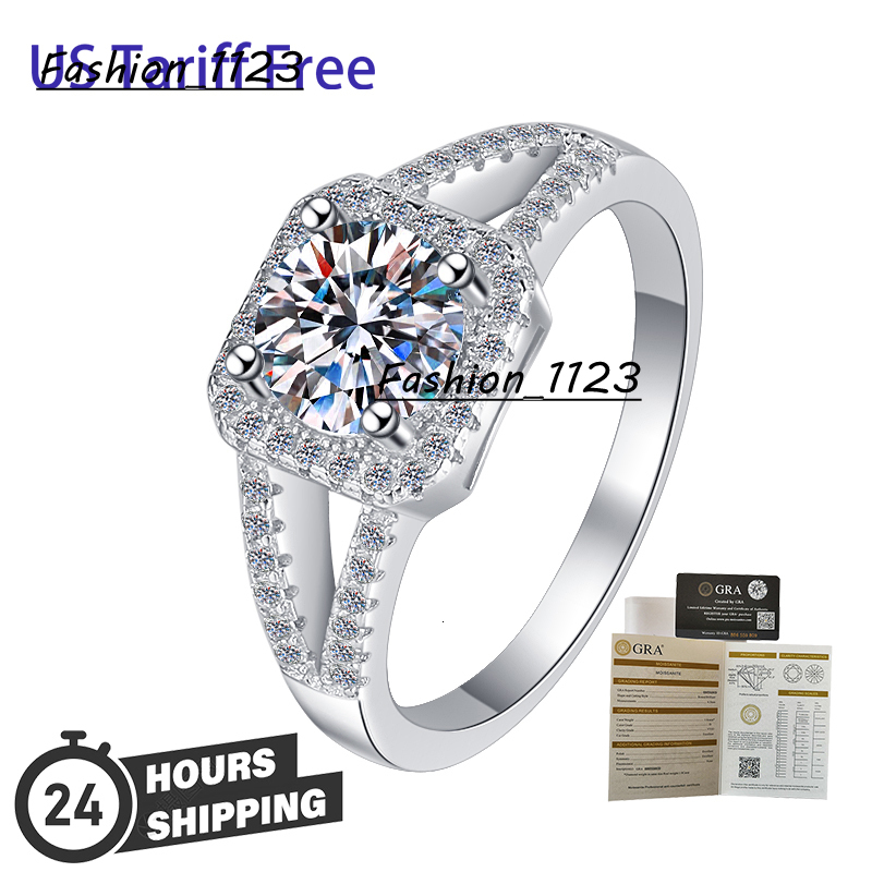 Factory Price Fine Jewelry VVs1 Moissanite 1Ct Square Round Brilliant Zircon S925 Sterling Silver Rings of Ladies