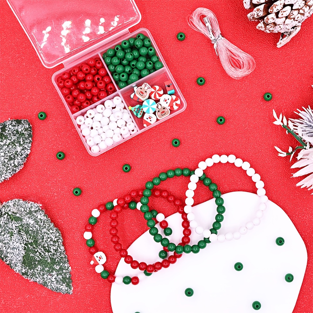 Christmas DIY Beaded Bracelet Kit - Red/Green/White Polymer Beads, Suitable for Jewelry, Keychain Pendants & Craft Accessories Fashion Gift