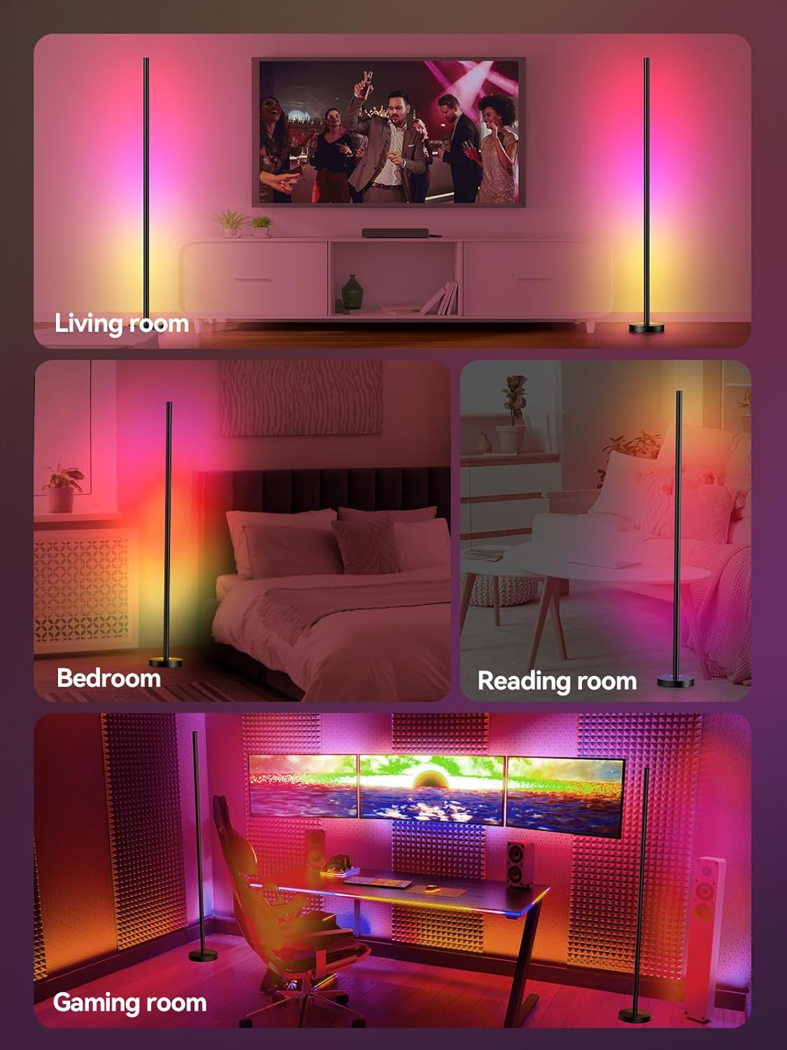 RGB LED Floor Lamp Remote APP Control Music Sync Corner Lighting Timer Smart Modern Mood Standing Lamp for Bedroom Living Room