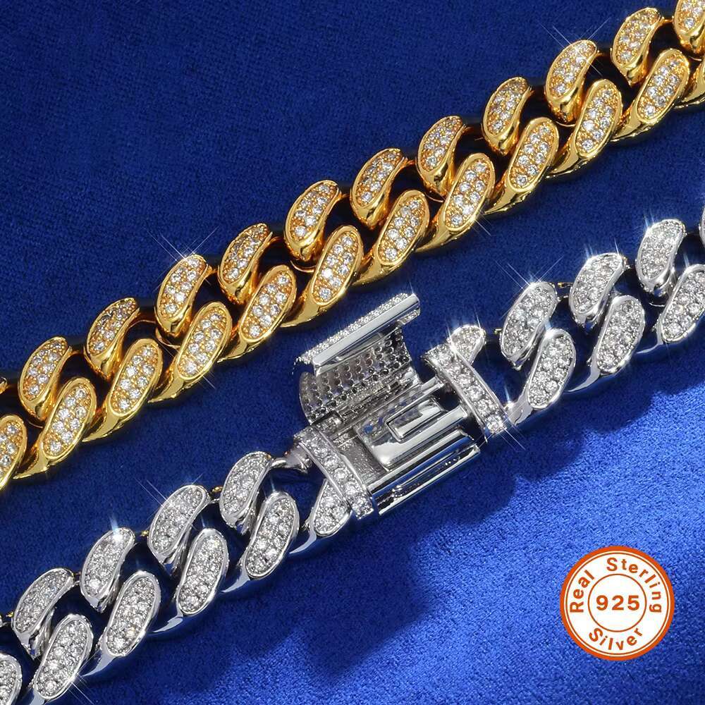S925 Silver Moissanite Cuban Chain With Diamond High Quality 12mm Necklace and Bracelet