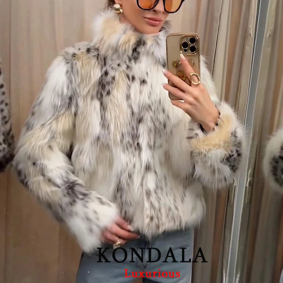 KONDALA Casual Leopard Faux Fur Jackets Women Long Sleeve Buttons Loose Fashion Autumn Winter Thick Warm Outwears 251110