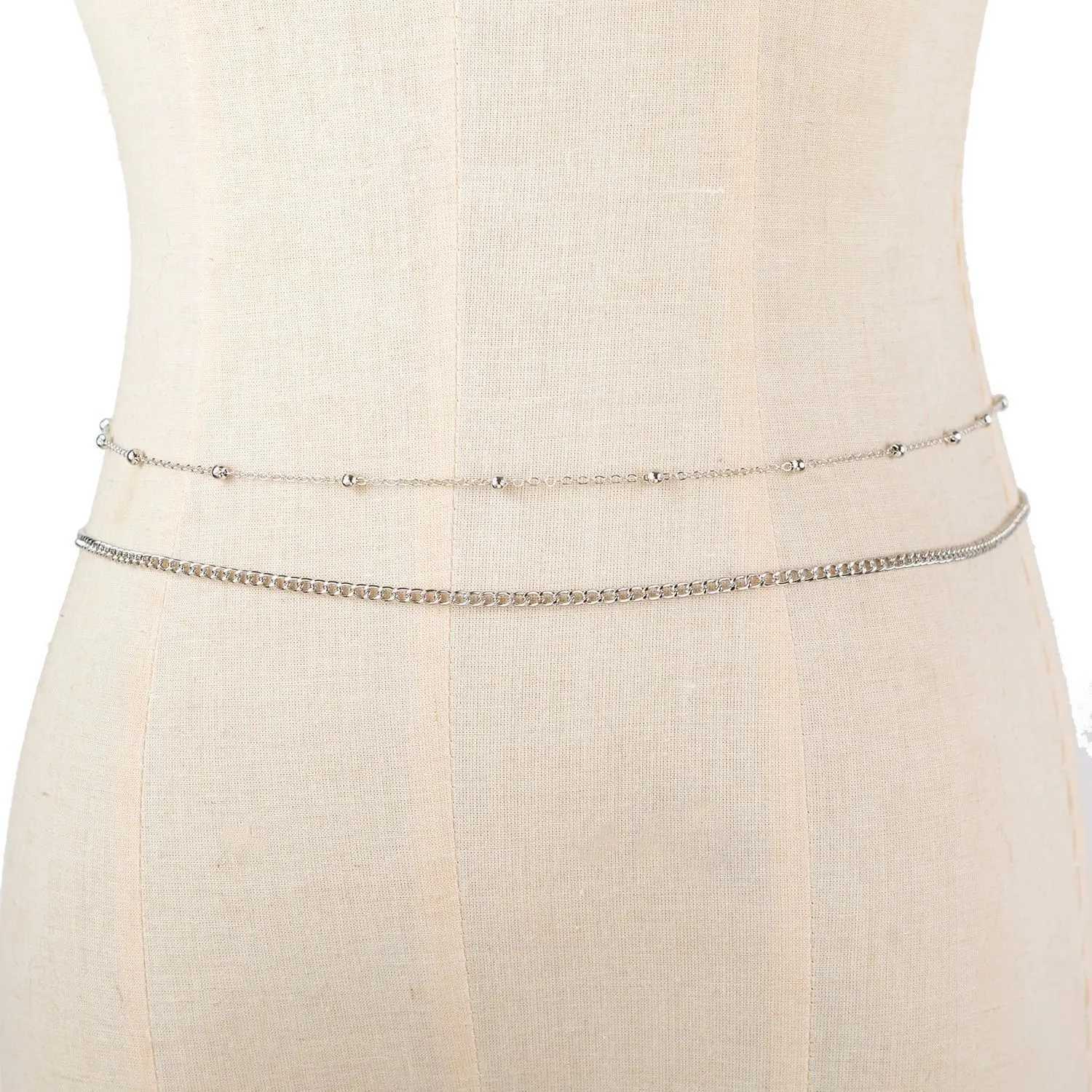 Fashionable and sexy round bead chain double waist chain simple metal thick chain body chain warm belly waist decoration X250410